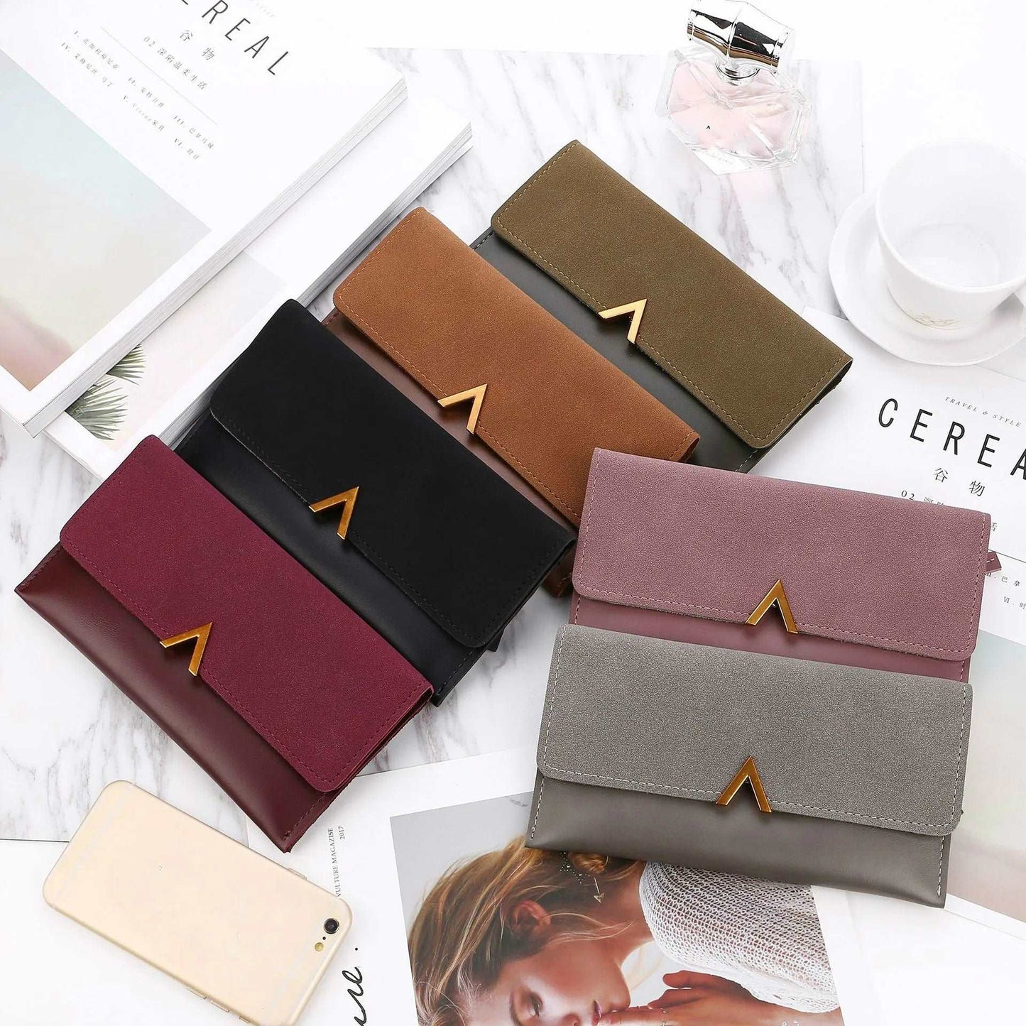 7 colors V Luxury Leather Wallet,woman purse