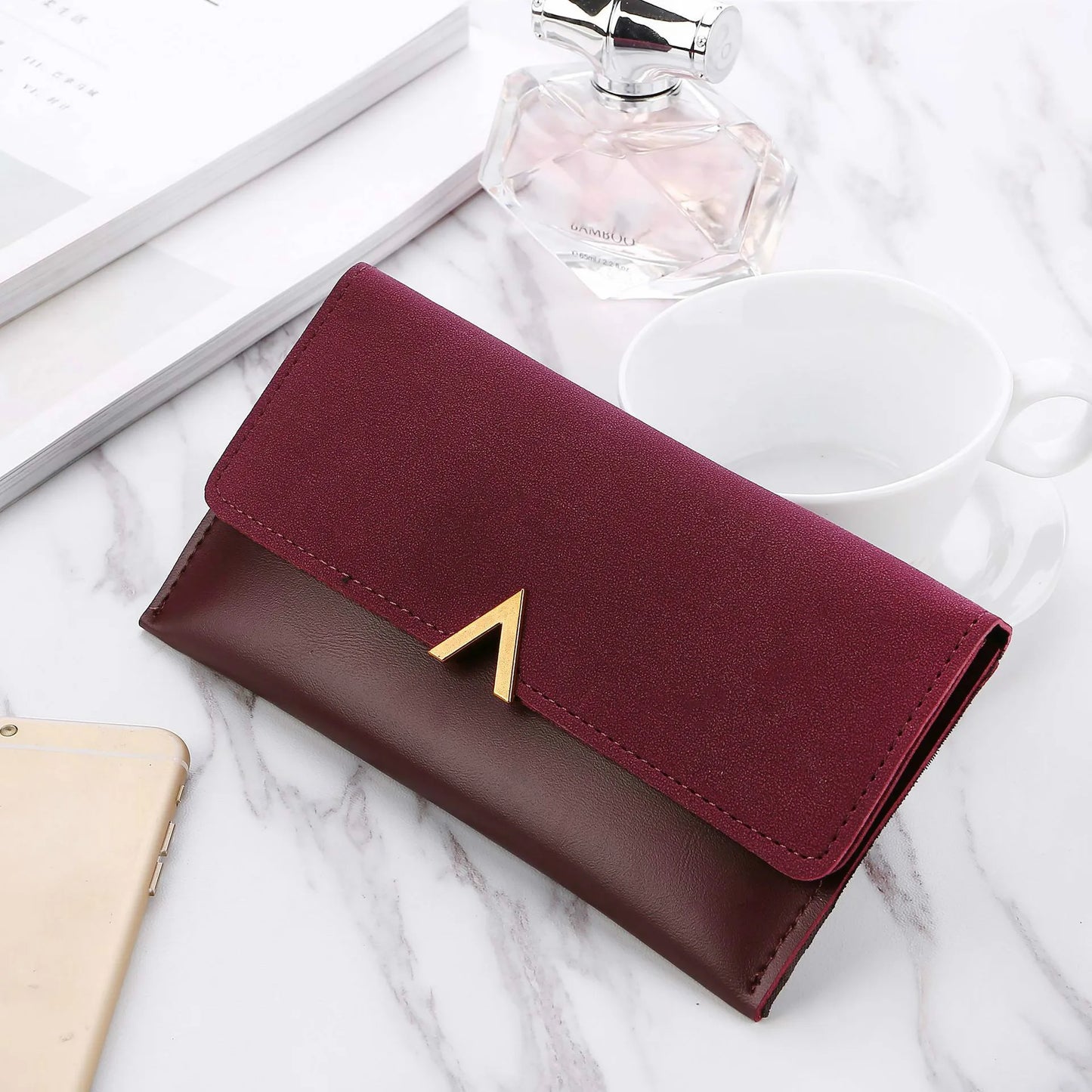 SHP Wine-red V Luxury Leather Wallet