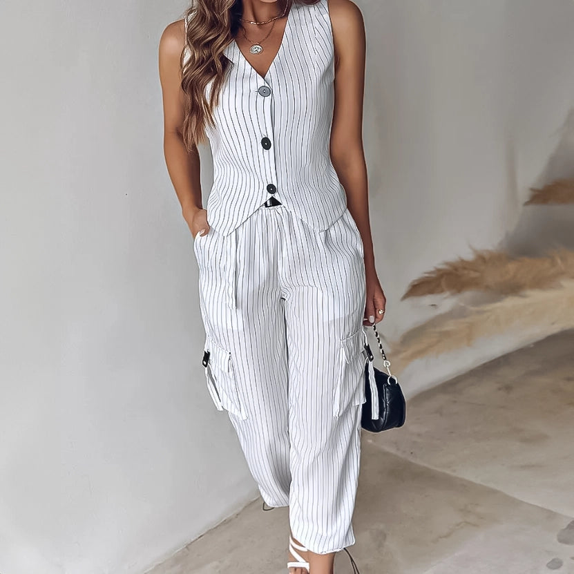 White Vest&Pants Casual Outfit - 2 piece se