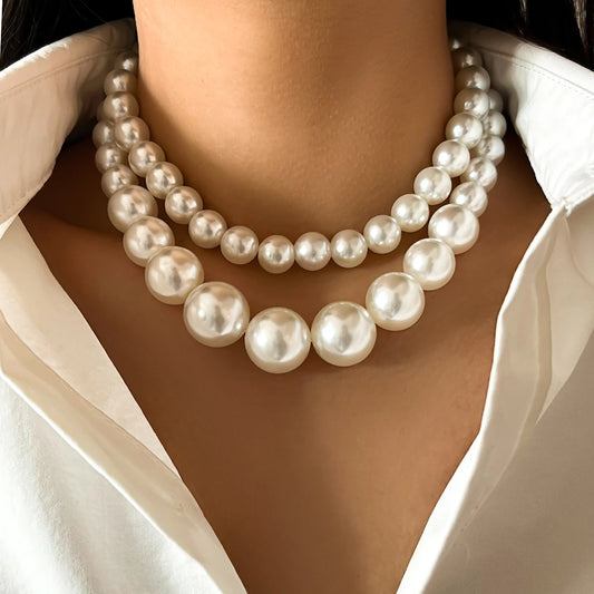Elegant 2pcs/set Imitation Pearl Beaded Necklace