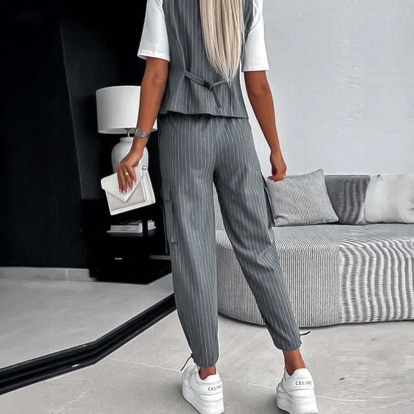 Grey Vest&Pants Casual Outfit - 2 piece se