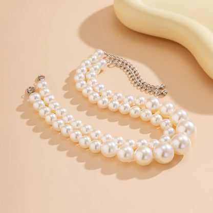 Elegant 2pcs/set Imitation Pearl Beaded Necklace