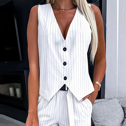 White Vest&Pants Casual Outfit - 2 piece se