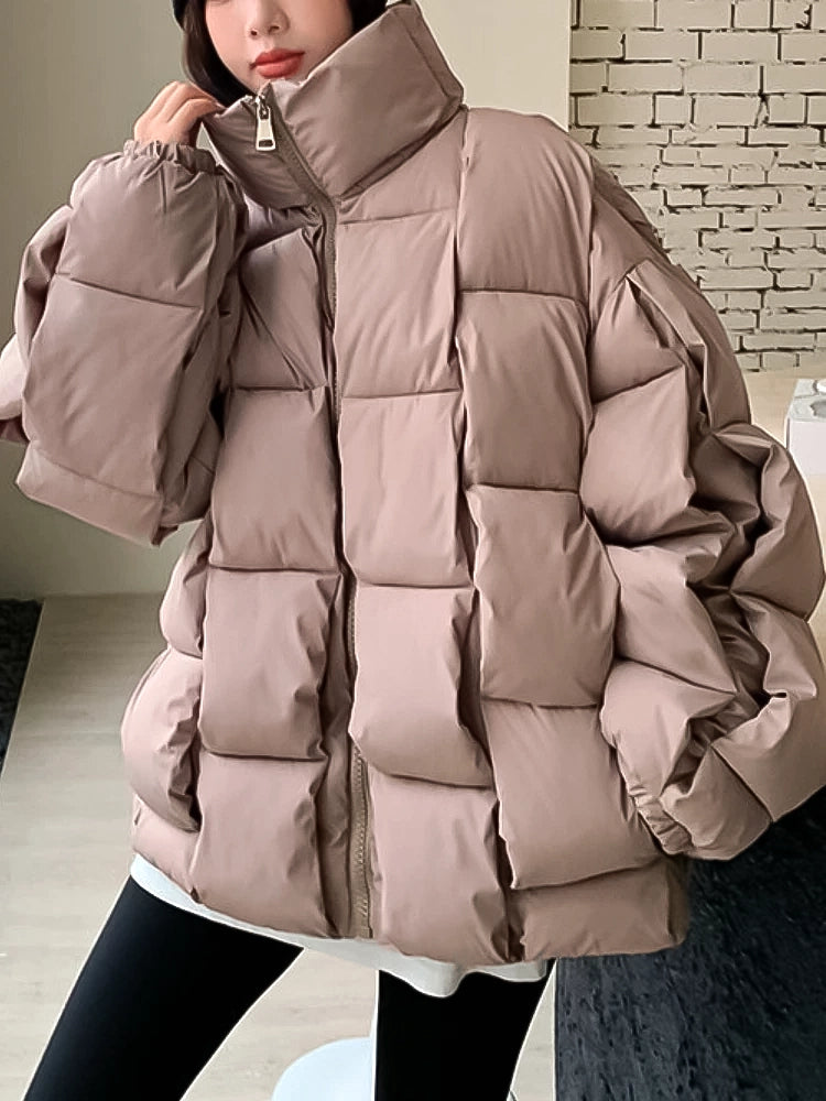 Puffer coat, Fashion outerwear, Plaid pattern, Winter style, Trendy design, Warmth and style, Seasonal fashion, Cold weather coat, Versatile outerwear, Stylish winter wear,