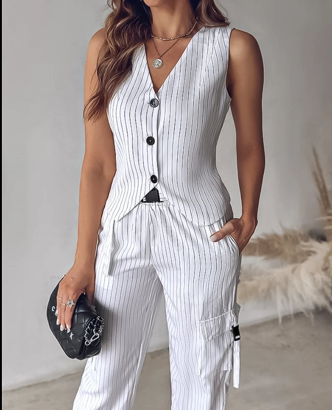 White Vest&Pants Casual Outfit - 2 piece se