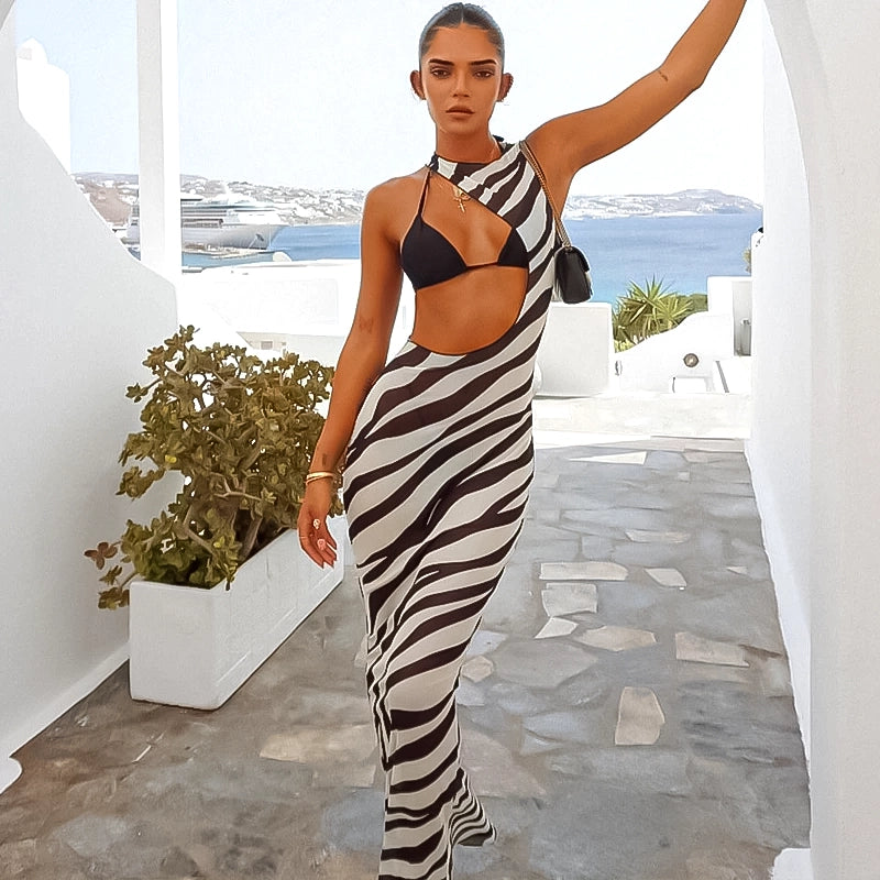 Zebra Summer Long Beach Dress Cover-Ups