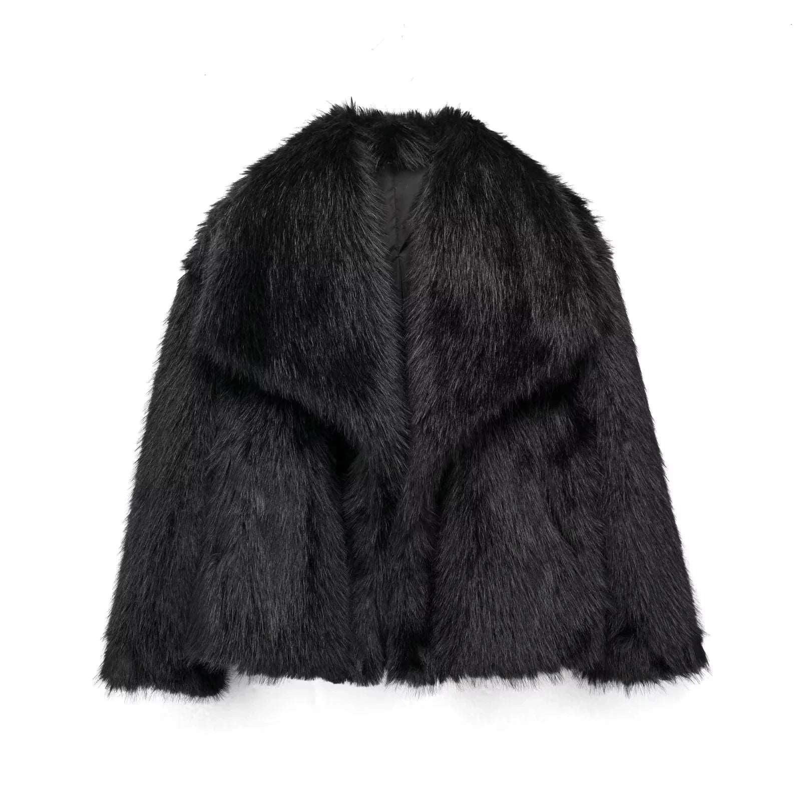  SHP Faux Fur Jacket , fashion coat , zara furry coat , Trend furry coat , woman furry coat for winter , Black