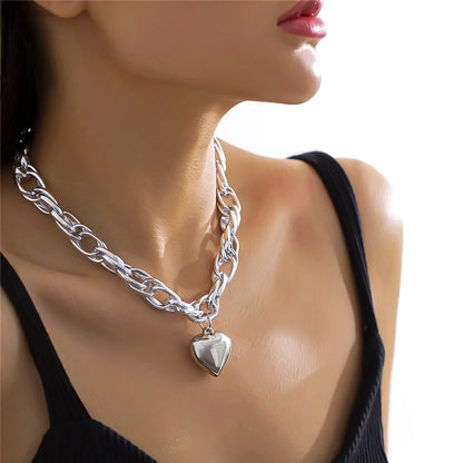 SHP Silver High Quality Punk Big Heart Pendant Necklace