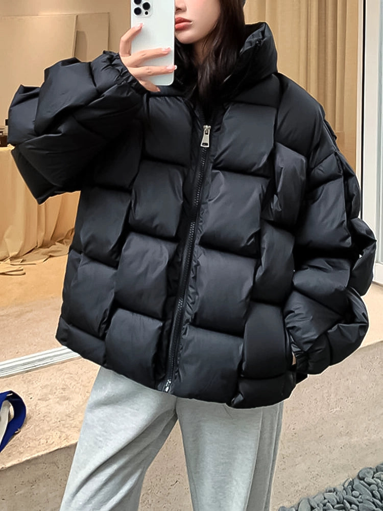 Puffer coat, Fashion outerwear, Plaid pattern, Winter style, Trendy design, Warmth and style, Seasonal fashion, Cold weather coat, Versatile outerwear, Stylish winter wear,