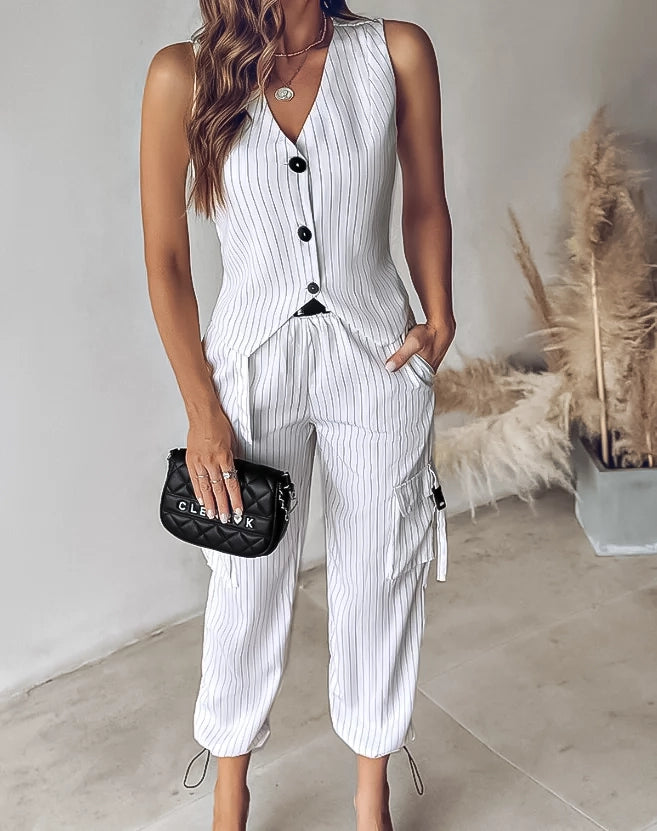 White Vest&Pants Casual Outfit - 2 piece se