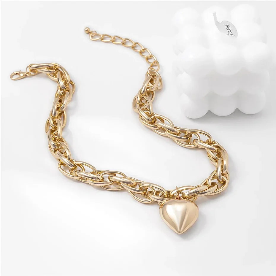 SHP Golden High Quality Punk Big Heart Pendant Necklace