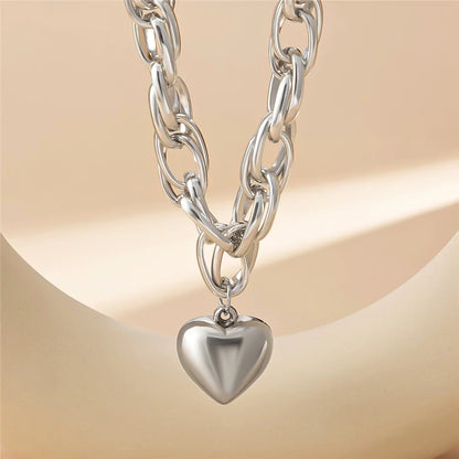 SHP Silver High Quality Punk Big Heart Pendant Necklace