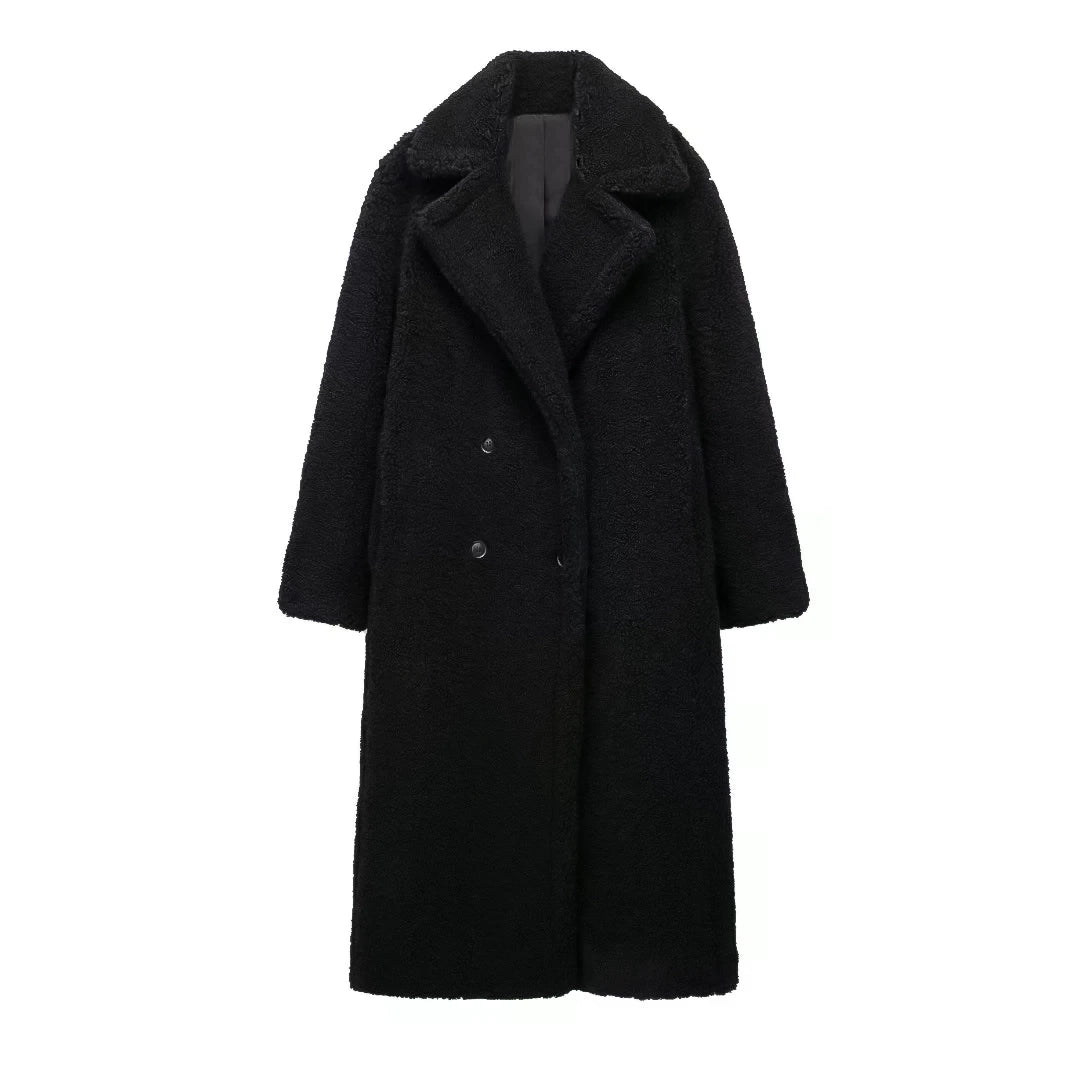 Fleece Overcoat , woman winter overcoat , woolen overcoat for winter ,Black