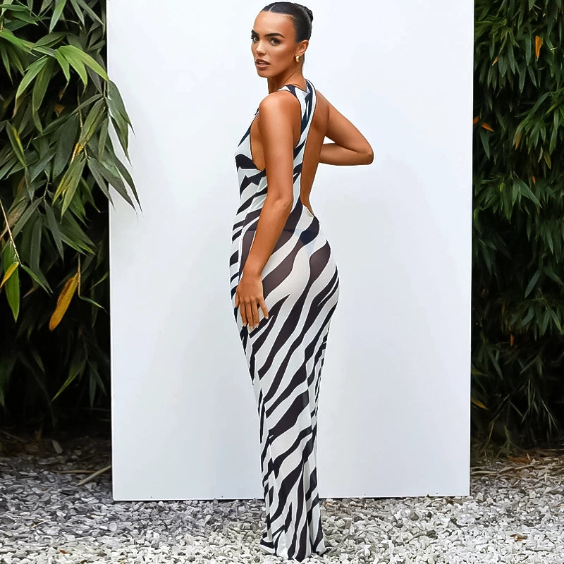 Zebra Summer Long Beach Dress Cover-Ups