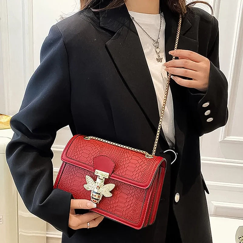 SHP Red Luxury Bee PU Crossbody Bag