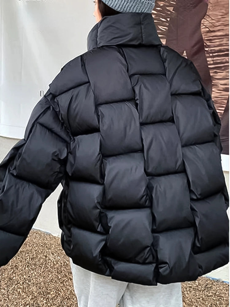 Puffer coat, Fashion outerwear, Plaid pattern, Winter style, Trendy design, Warmth and style, Seasonal fashion, Cold weather coat, Versatile outerwear, Stylish winter wear,