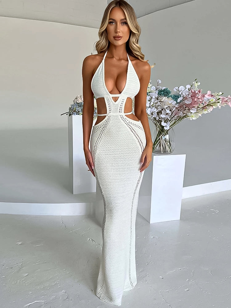 Summer White Sexy Maxi Dress Crochet