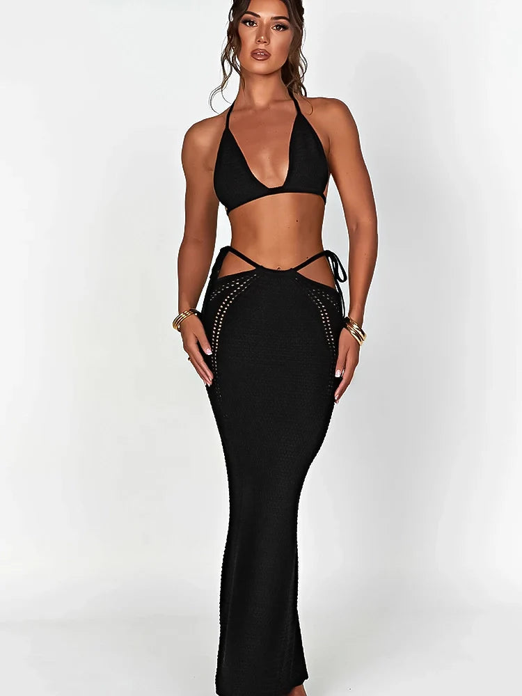 Black Summer Sexy Outfits Dress 2 Piece Set