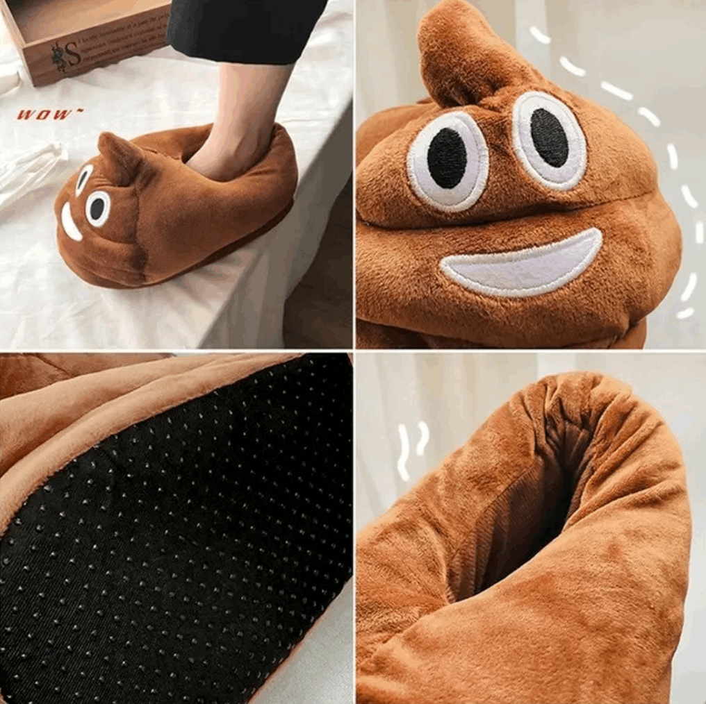 Poop slipper, Novelty footwear, Funny slippers, Quirky design, Bathroom humor, Plush poop, Comfy slippers, Unique gift idea, Whimsical footwear, Hilarious home accessory,