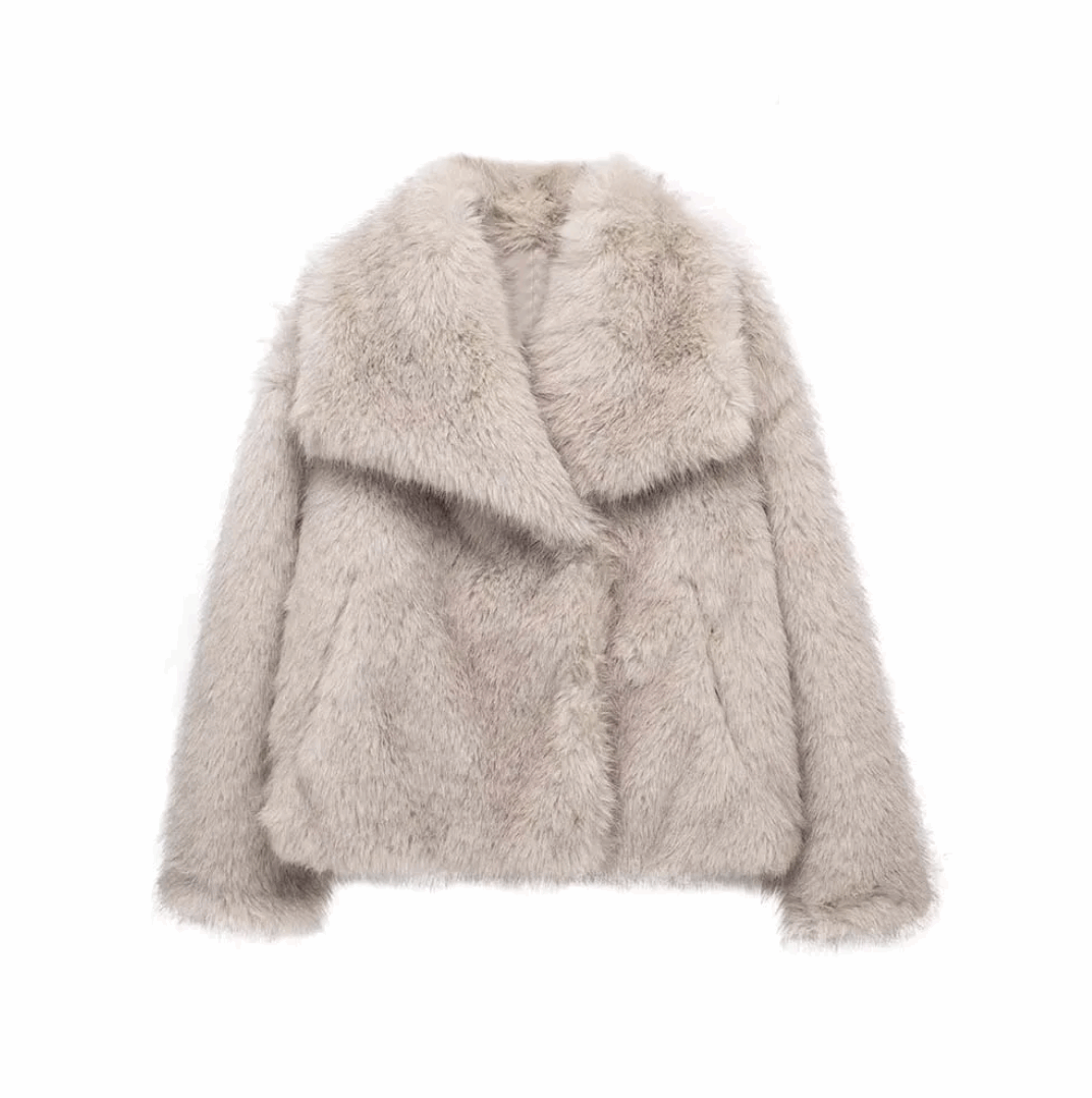  SHP Faux Fur Jacket , fashion coat , zara furry coat , Trend furry coat , woman furry coat for winter , Grey