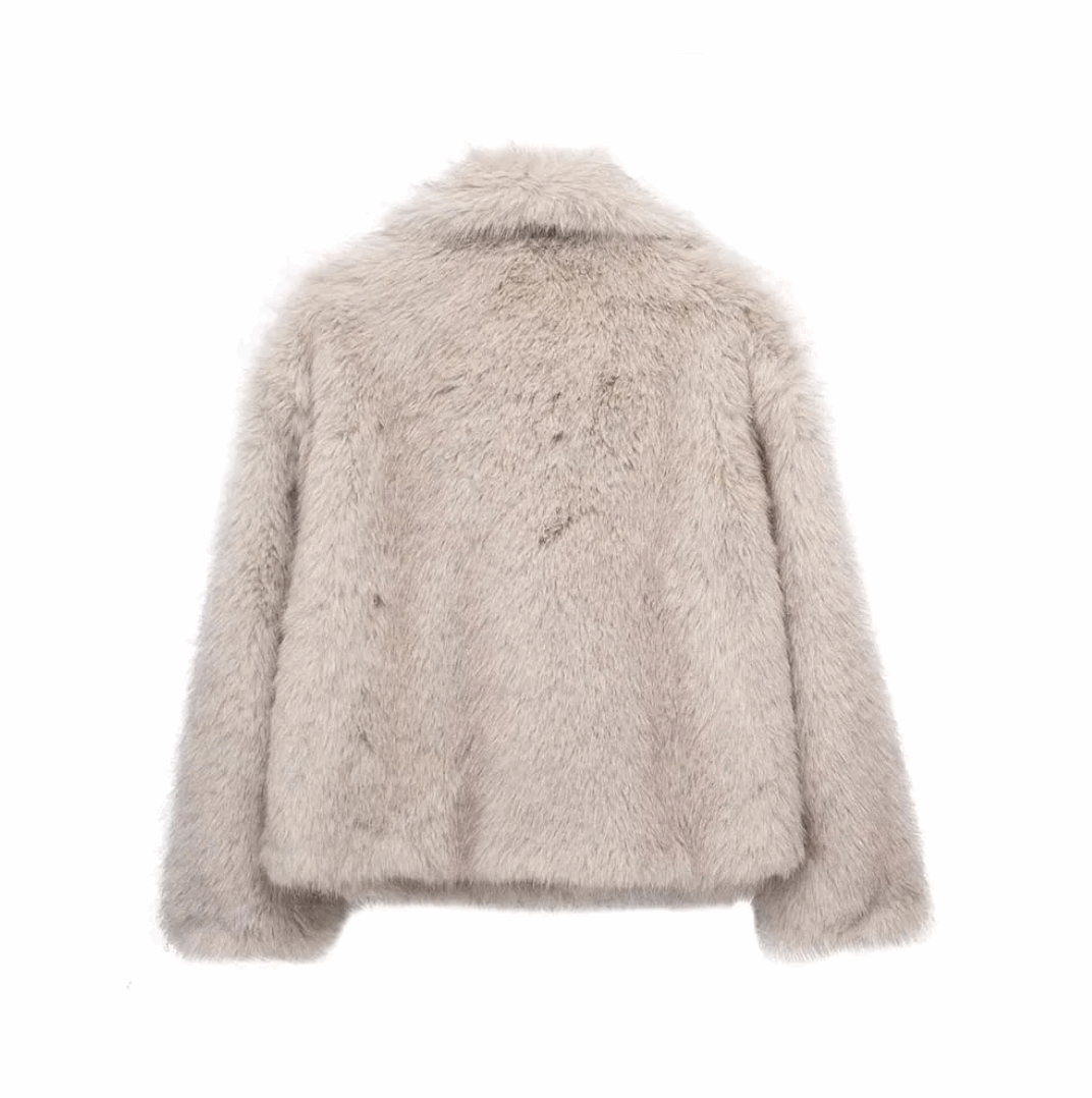  SHP Faux Fur Jacket , fashion coat , zara furry coat , Trend furry coat , woman furry coat for winter , Grey