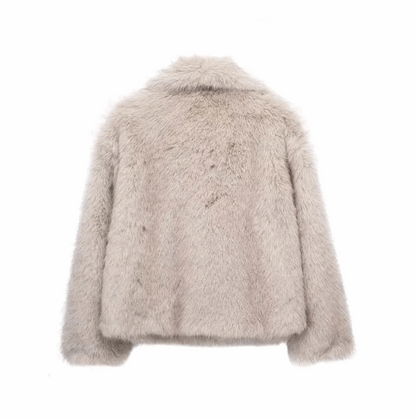  SHP Faux Fur Jacket , fashion coat , zara furry coat , Trend furry coat , woman furry coat for winter , Grey