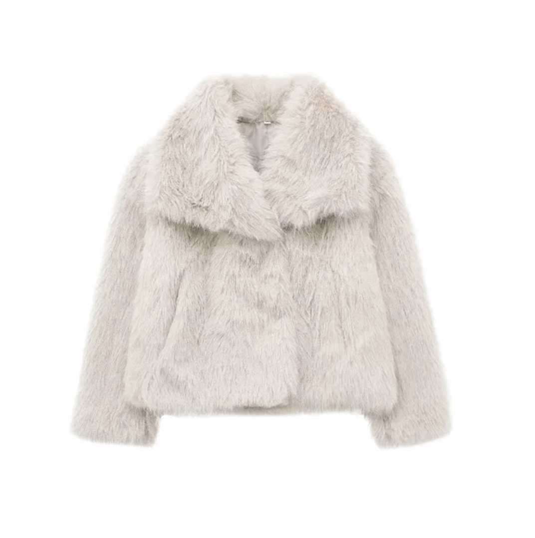  SHP Faux Fur Jacket , fashion coat , zara furry coat , Trend furry coat , woman furry coat for winter . white