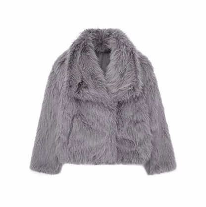  SHP Faux Fur Jacket , fashion coat , zara furry coat , Trend furry coat , woman furry coat for winter , Grey