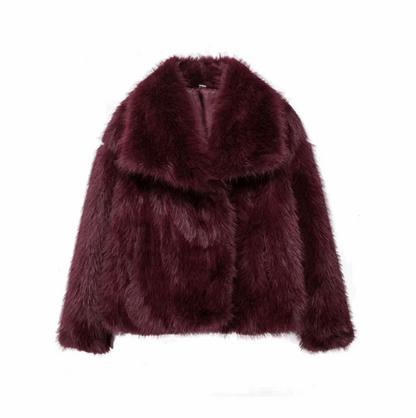  SHP Faux Fur Jacket , fashion coat , zara furry coat , Trend furry coat , woman furry coat for winter ,wine -red