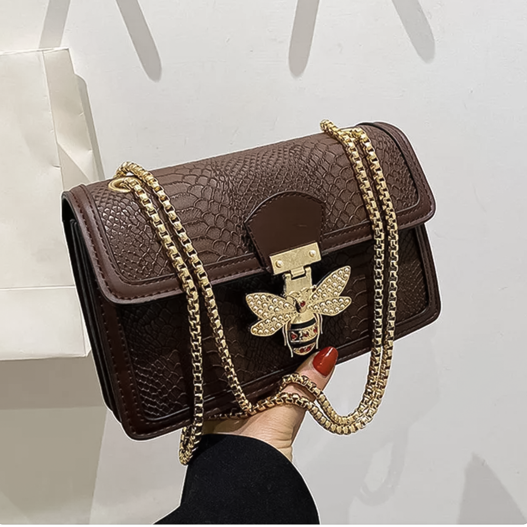 SHP Brown Luxury Bee PU Crossbody Bag