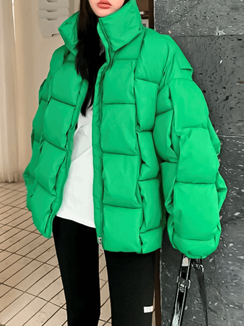 Puffer coat, Fashion outerwear, Plaid pattern, Winter style, Trendy design, Warmth and style, Seasonal fashion, Cold weather coat, Versatile outerwear, Stylish winter wear,