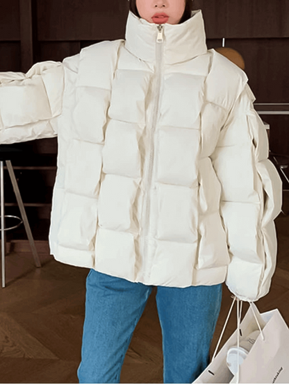 Puffer coat, Fashion outerwear, Plaid pattern, Winter style, Trendy design, Warmth and style, Seasonal fashion, Cold weather coat, Versatile outerwear, Stylish winter wear,