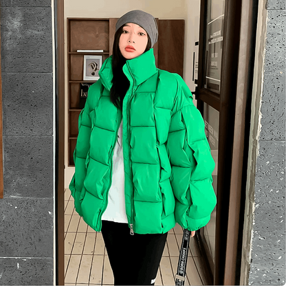 Puffer coat, Fashion outerwear, Plaid pattern, Winter style, Trendy design, Warmth and style, Seasonal fashion, Cold weather coat, Versatile outerwear, Stylish winter wear,