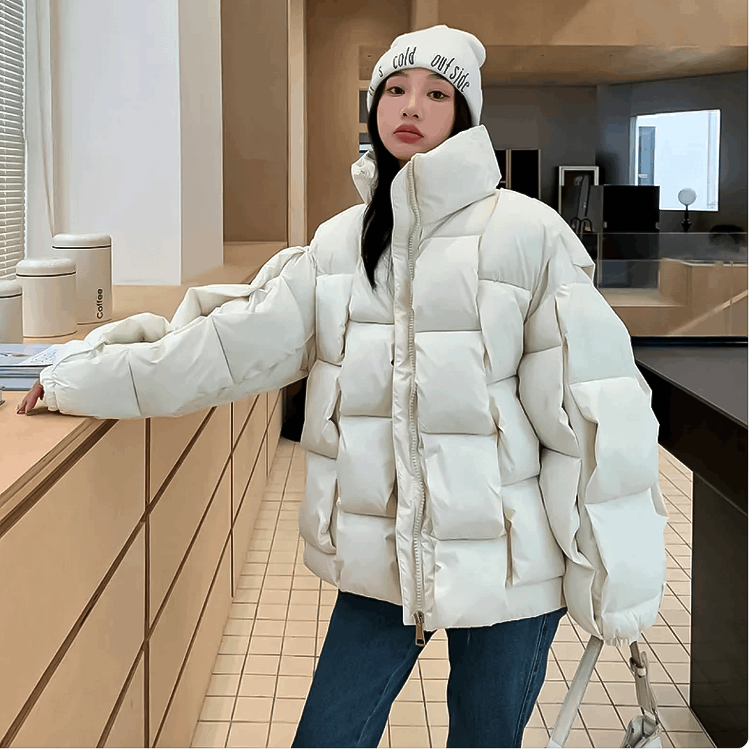 Puffer coat, Fashion outerwear, Plaid pattern, Winter style, Trendy design, Warmth and style, Seasonal fashion, Cold weather coat, Versatile outerwear, Stylish winter wear,