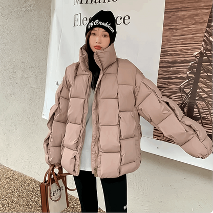 Puffer coat, Fashion outerwear, Plaid pattern, Winter style, Trendy design, Warmth and style, Seasonal fashion, Cold weather coat, Versatile outerwear, Stylish winter wear,