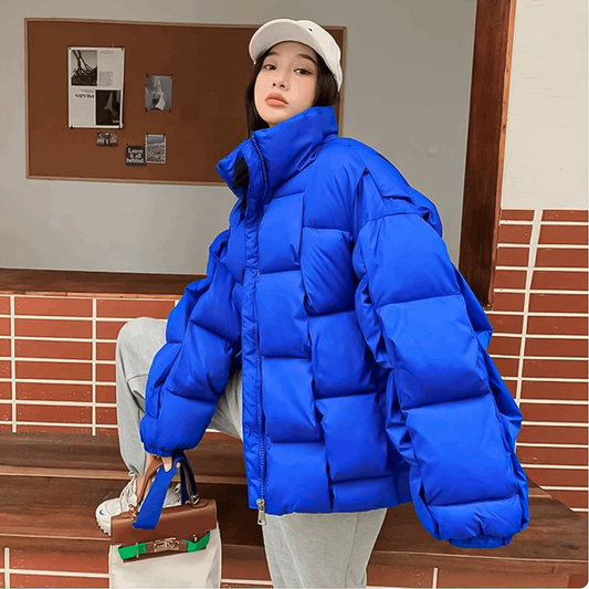 Puffer coat, Fashion outerwear, Plaid pattern, Winter style, Trendy design, Warmth and style, Seasonal fashion, Cold weather coat, Versatile outerwear, Stylish winter wear,
