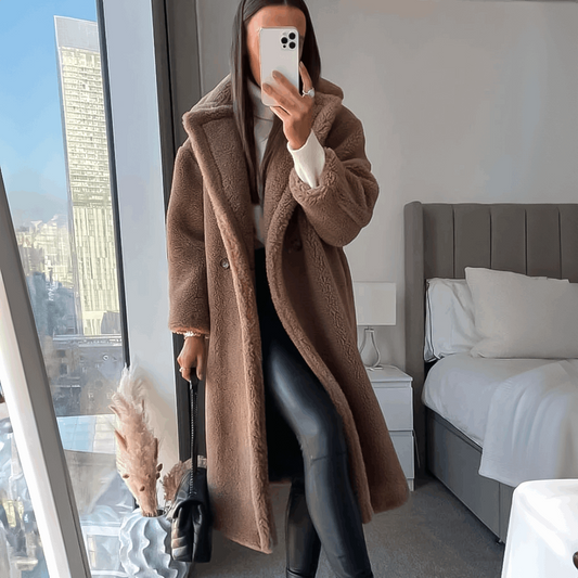 Fleece Overcoat , woman winter overcoat , woolen overcoat for winter ,Brown