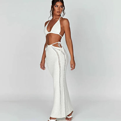 White Summer Sexy Outfits Dress 2 Piece Set