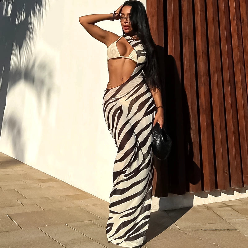 Zebra Summer Long Beach Dress Cover-Ups