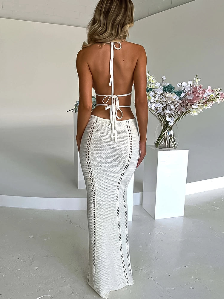 Summer White Sexy Maxi Dress Crochet