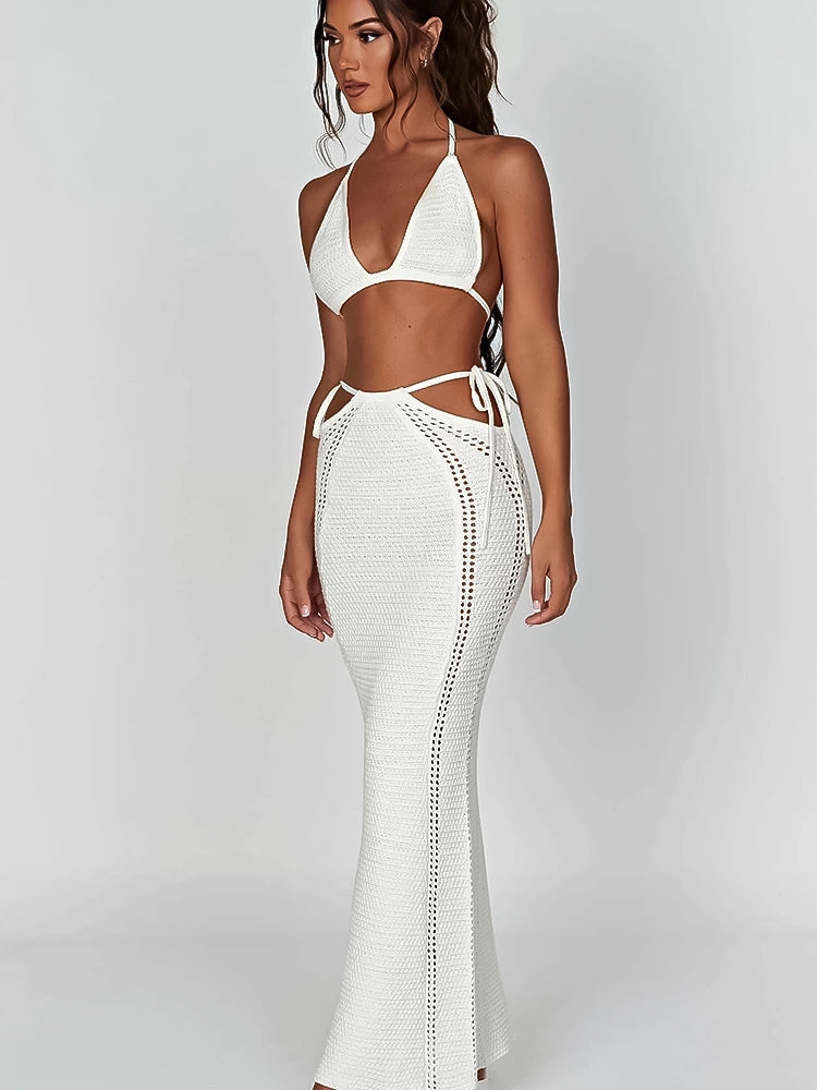 White Summer Sexy Outfits Dress 2 Piece Set